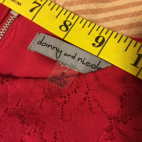 Cherry red dress, red lace overlay, Danny and Nicole, size 8 - Picture 6 of 8